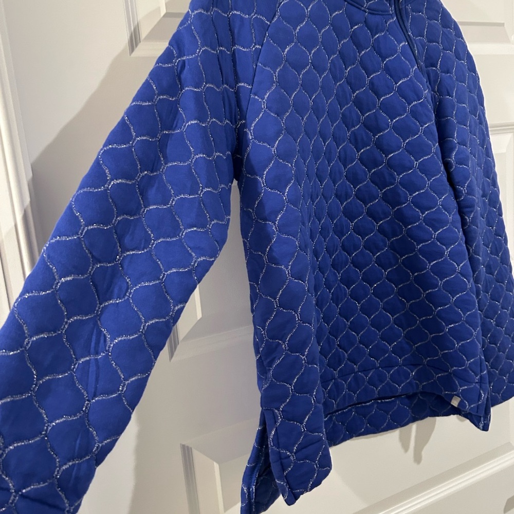 Talbots Metallic Asymmetrical Zip Quilted Pullover Blue Silver Size MP Petite - Picture 11 of 16